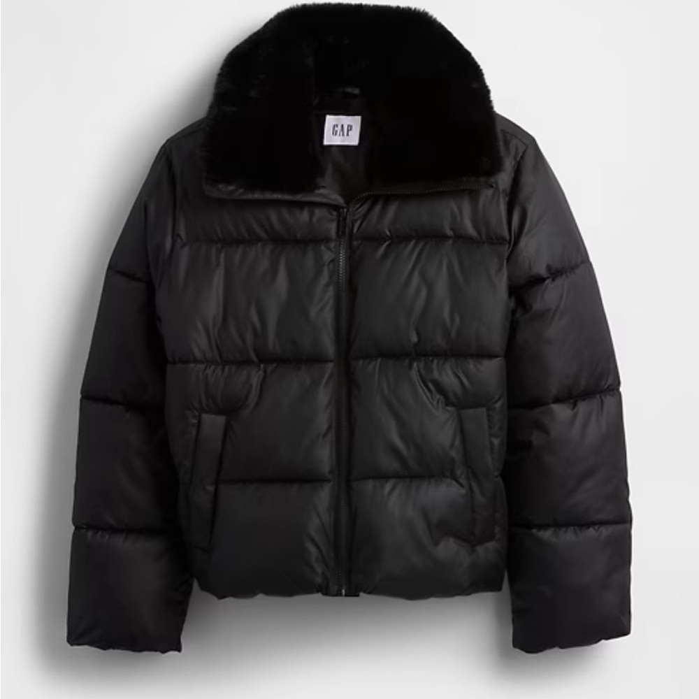 Gap 100% Recycled Relaxed Short Puffer Jacket Medium Black